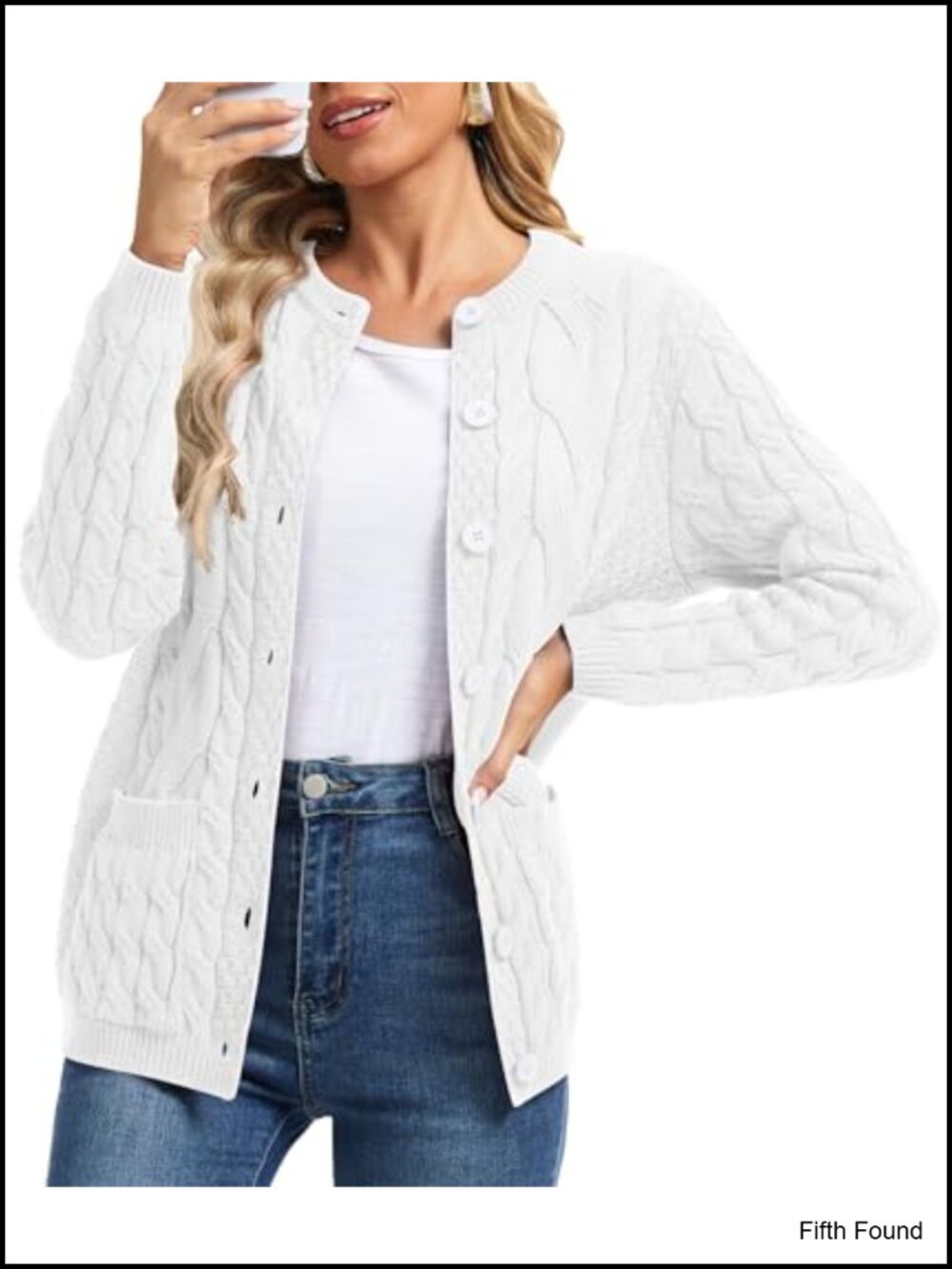 Cable Knit Cardigan Sweater Women Button Up Chunky Knit Coat with Pockets